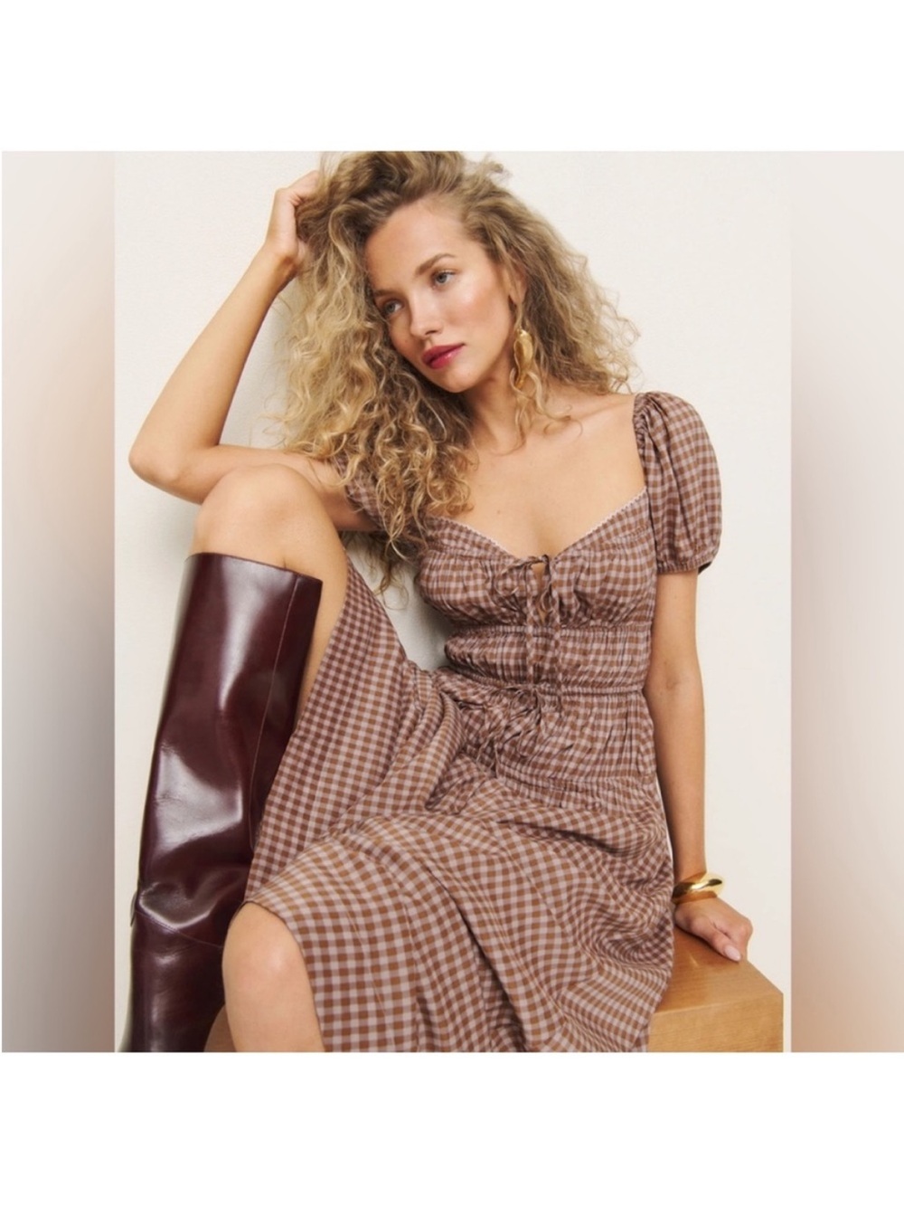 NWT Reformation AUDRIE CHECK GINGHAM RHETT MIDI DRESS Size 8